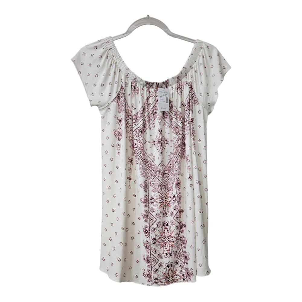 Maurices NWT Womens MEDIUM Top Blouse Elastic Neckline S/S Boho